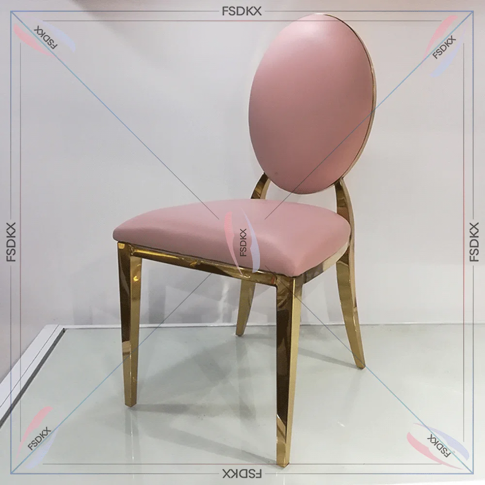 

FSDKX Hot Selling Gold Stackable Design Pu Leather round back stainless steel hotel chair banquet event wedding chairs