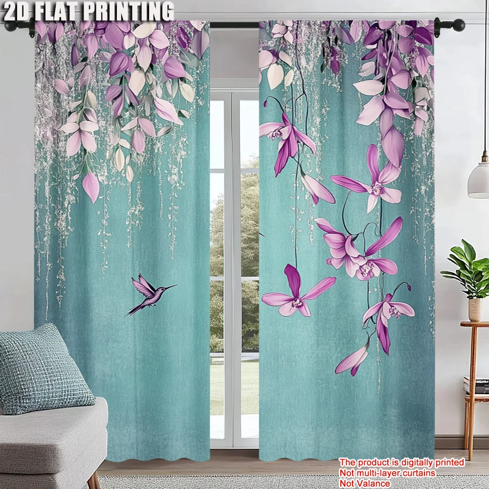 

2Pcs Blackout Flower Bird Print Curtains For Living Room Bedroom Office Kitchen Home Decor Room Decor Uv-Resistant