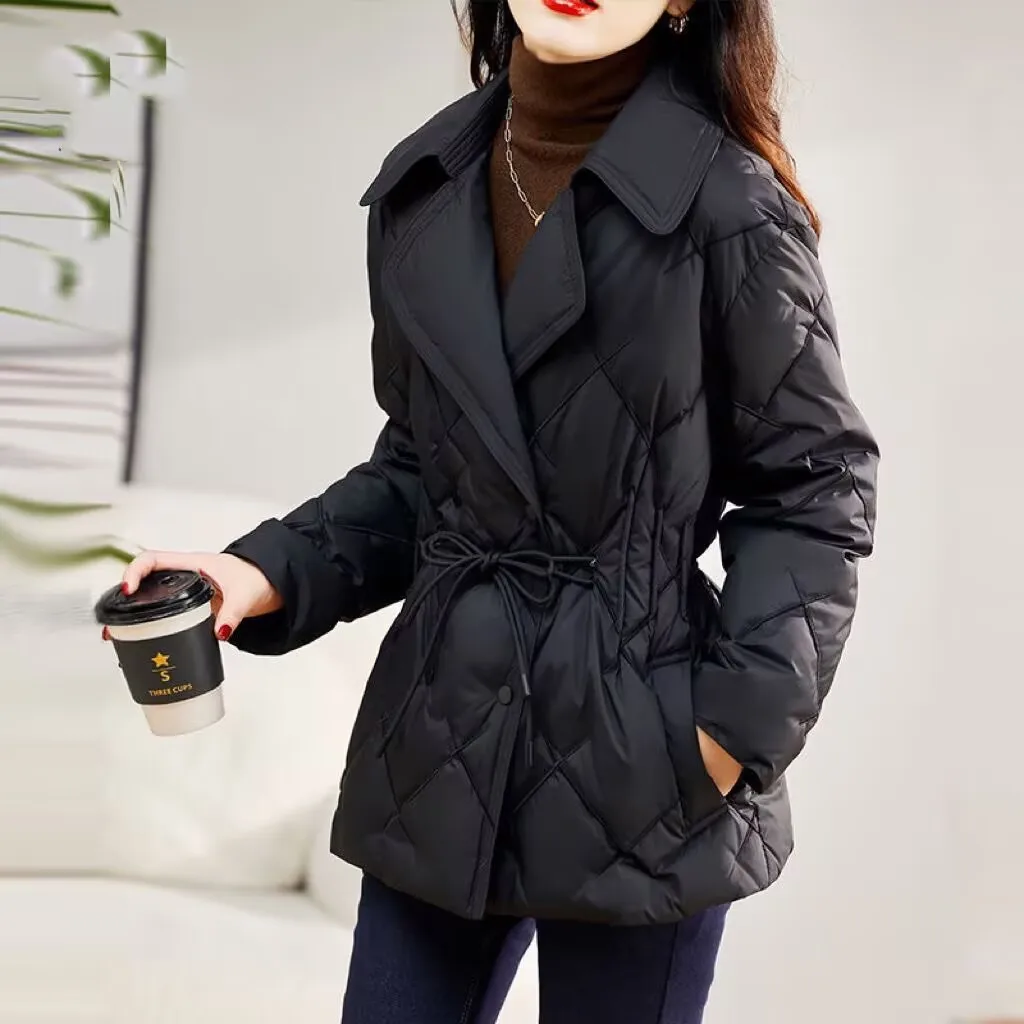

2025 Новая зимняя модная женская хлопковая куртка с поясом, винтажная повседневная женская парка с завязками, длинная хлопковая пуховая парка, женские куртки