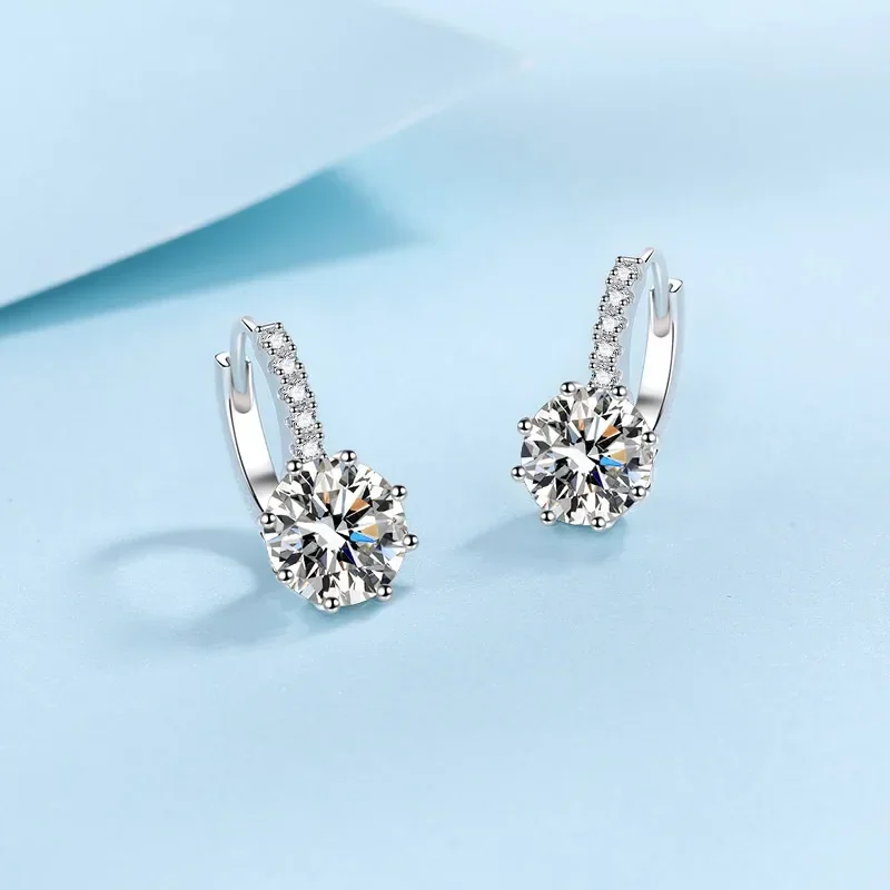 2CT Vvs1 Moissanite Hoop Earrings for Women, Luxury PT950 Platinum Brilliant Earring Wedding Fine Jewelry for Family Party Wear