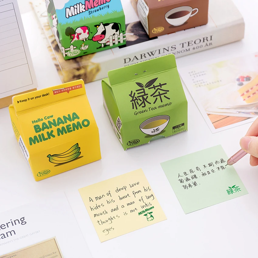 Creative Milk Box Sticky Note 130 Sheets Memo Note Blank Sticker Coffee Green Tea Box Self-Stick Notepad School Office Supply