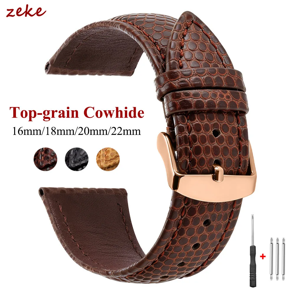 Lizard Grain Genuine Cowhide Watch Strap Waterproof Quick Release Leather Band 16/18mm 20mm 22mm Universal Replacement Wristband