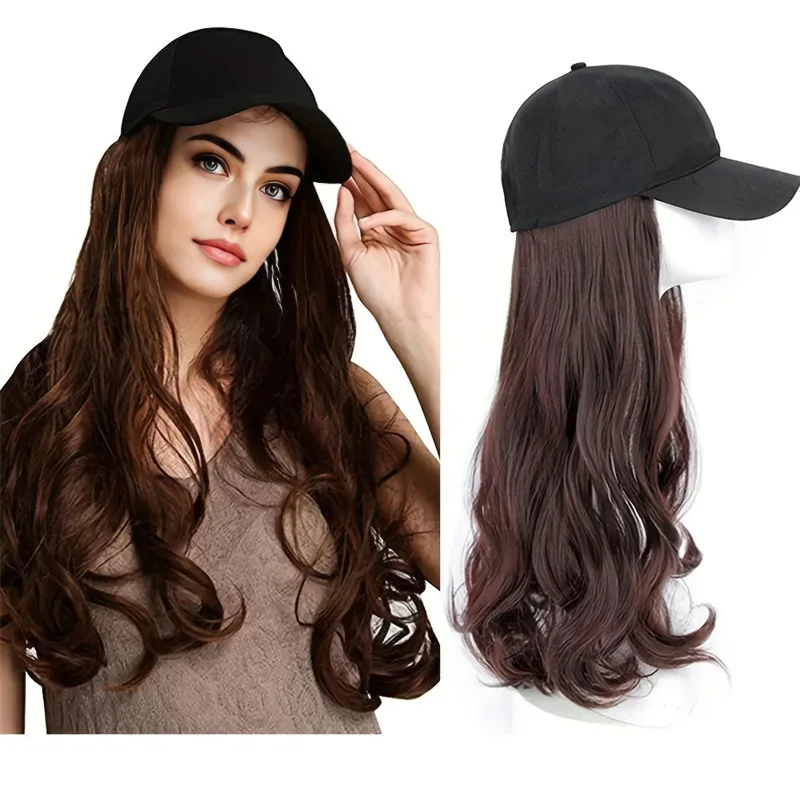 

Female cap simulation long hair big wave integrated fashion hat wig