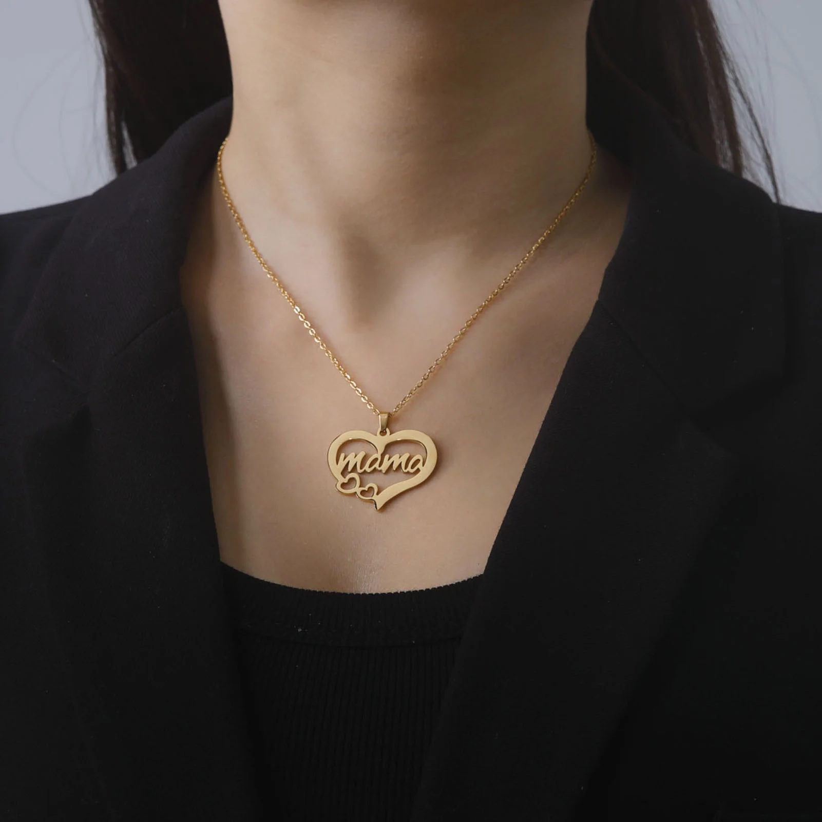 Lemegeton Mama Letter Necklace For Women Super Papa Mom Dad Pendant Stainless Steel Chain Choker Necklace Jewelry Mother\'s Day
