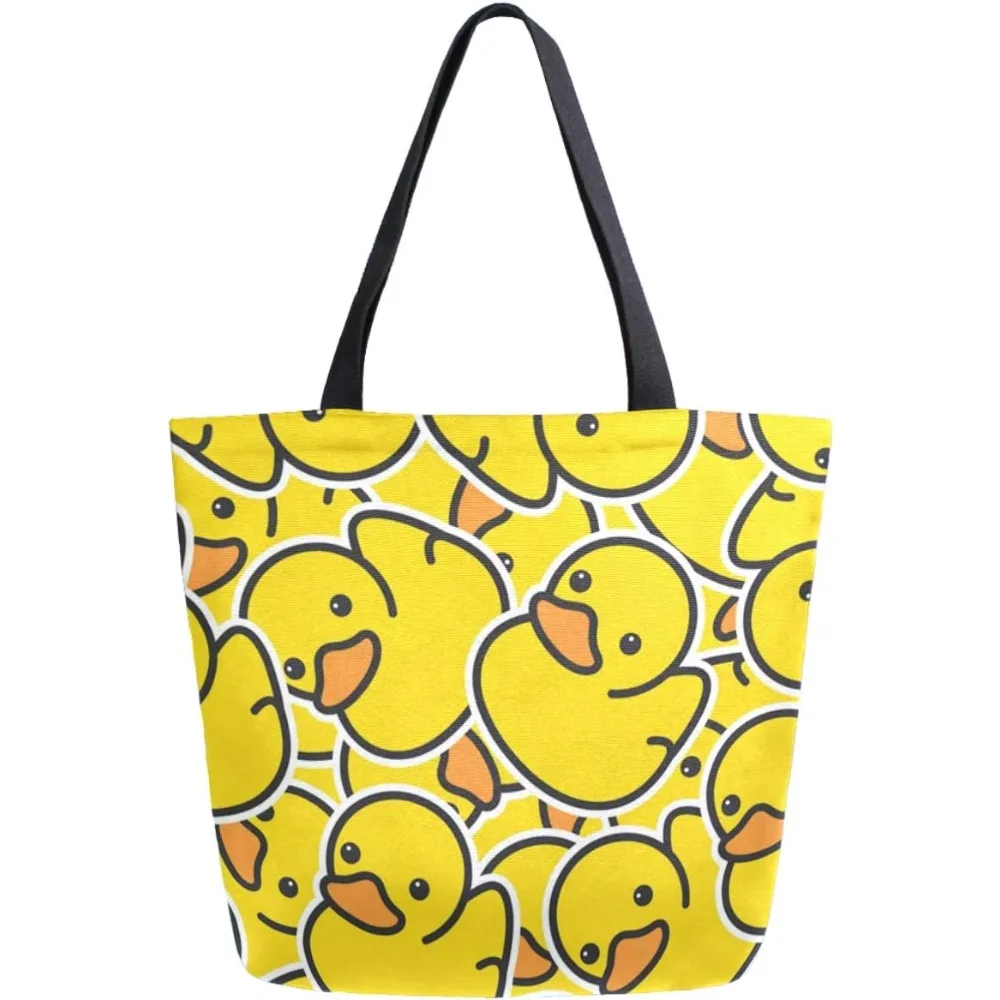 Cute Rubber Yellow Ducky Pattern Extra Large Market Beach Travel Reusable Grocery Shopping Tote Bag Portable Storage HandBags