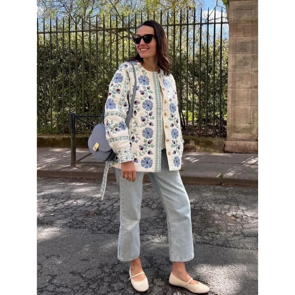 

Женские хлопковые куртки с цветочным принтом, модный дизайн, весна 2025, с шелковым наполнителем, премиум-класс, женская верхняя одежда