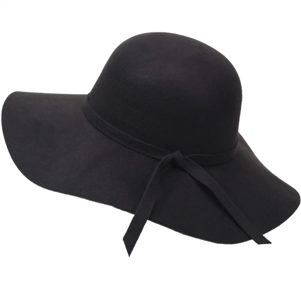 Vintage-Stil Fischerhut mit Breiter Krempe Faltbares Design Floppy Fedora Hüte Retro-Design Filzmaterial Filzhüte für Freizeitkleidung