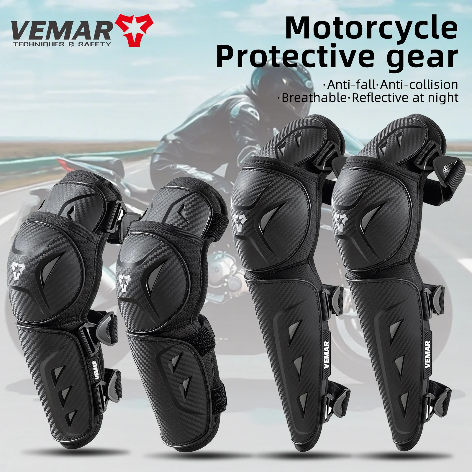 

Protective Knee & Elbow Guards for Motorcycle Scooter Skateboard Cycling - Durable Pads with Adjustable Straps for Riding Safety