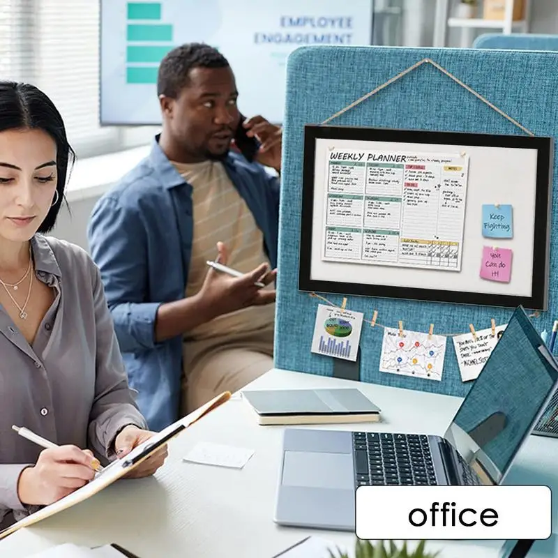 Quadro de cortiça emoldurado, placa de cortiça decorativa para escritório, quadro de avisos de linho reutilizável para memorando