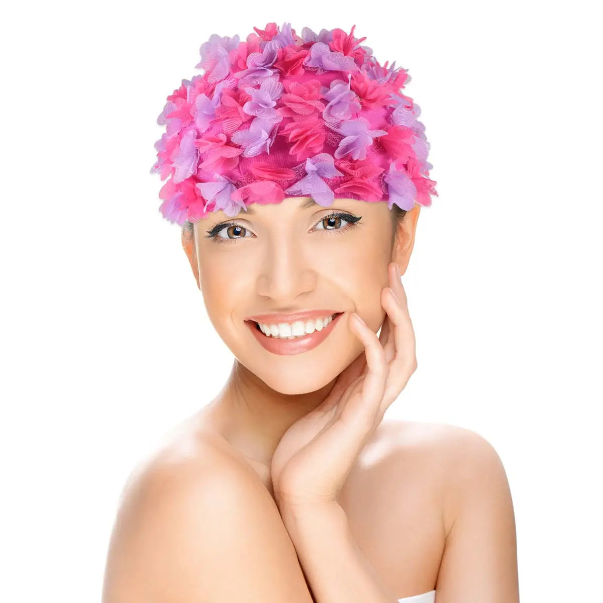 

1 шт. Модная женская шапочка для плавания с 3D цветочным узором, легкая, водонепроницаемая, для защиты волос, аксессуар для пляжа и бассейна