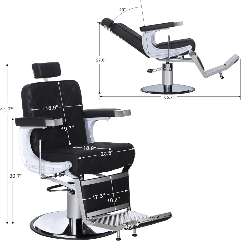 Duty Metal Vintage Barber Chair All Purpose Hydraulic Recline Salon Beauty Spa Shampoo Equipment  (Black with Black Stitches)