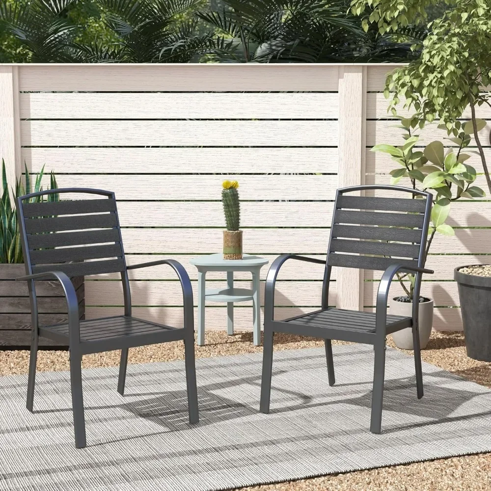 Patio Dining Chairs Set of 4, Aluminum Outdoor Dining Chairs with Faux Wood Slats, All-Weather Stackable Patio Chairs