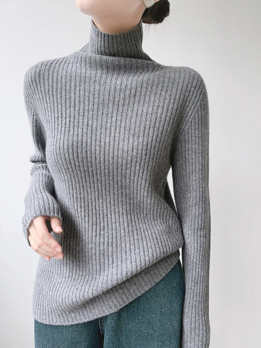 

Ele ey Wool High Ne Knitted Sweater Women's Loose Inner Wear Base Layer Straight Tube Long Sve Winter Faion