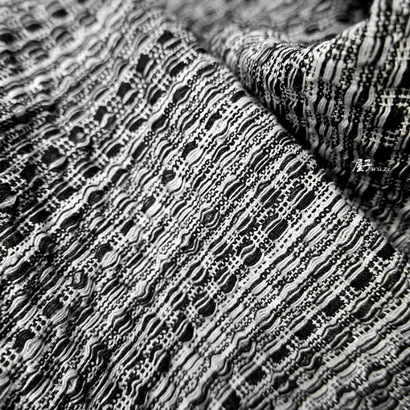 Black White Striped Gradient Texture Washed Denim Jacquard Fabric Retro Ethnic Style Top Coat Handmade DIY Clothing Fabric