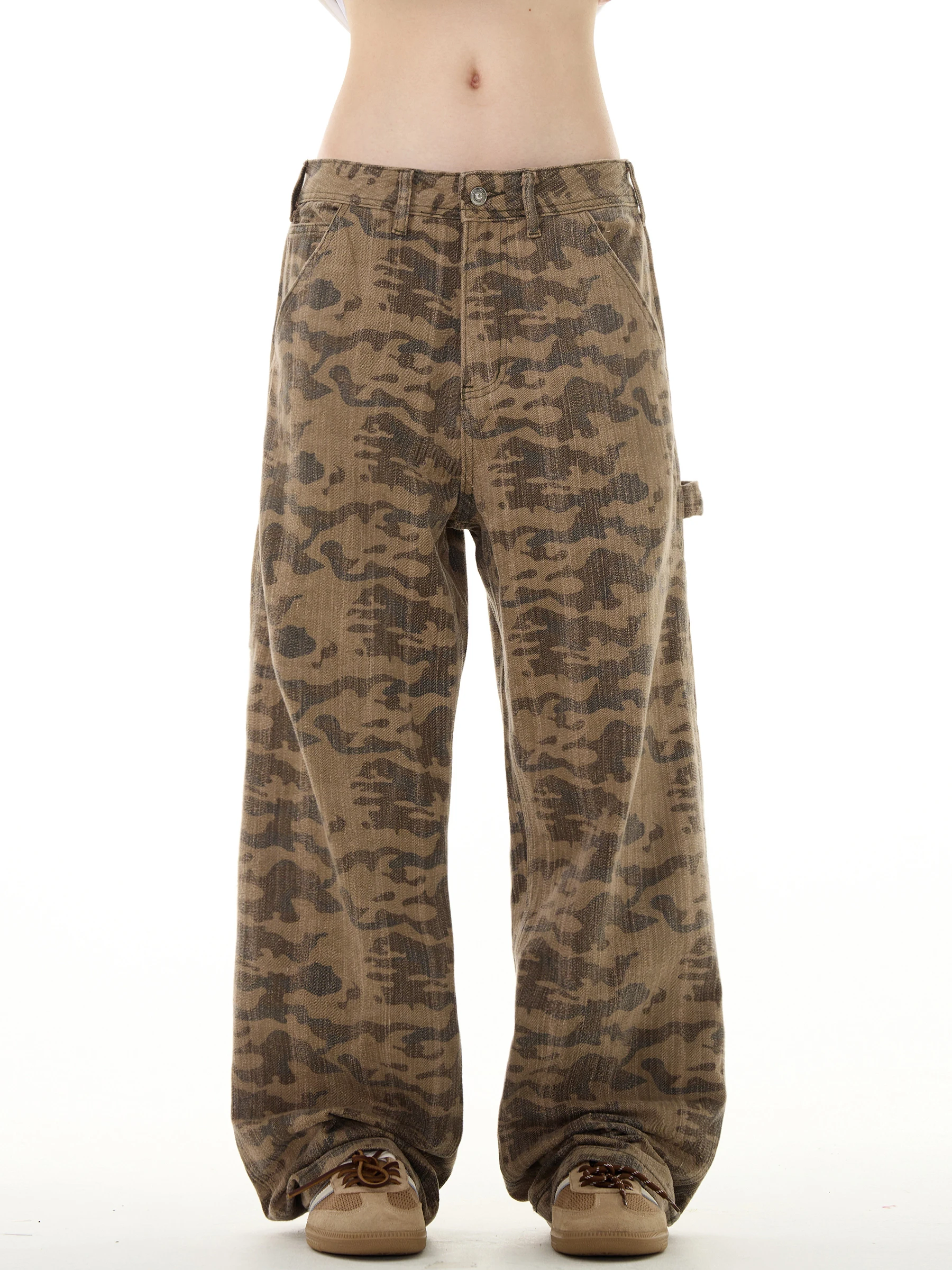 

Брюки рабочие MADWITCH American Sle Destroyed Waed, цвет камуфляжный «пустыня», желтые, винтажные, прямые, унисекс, для мужчин и женщин, в стиле High Street, повседневные...