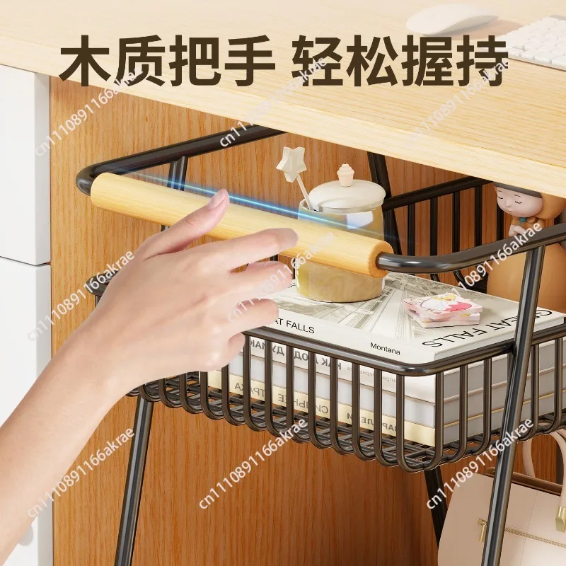 Book shelf under the table Floor-to-ceiling wheeled mobile trolley Household multi-layer storage