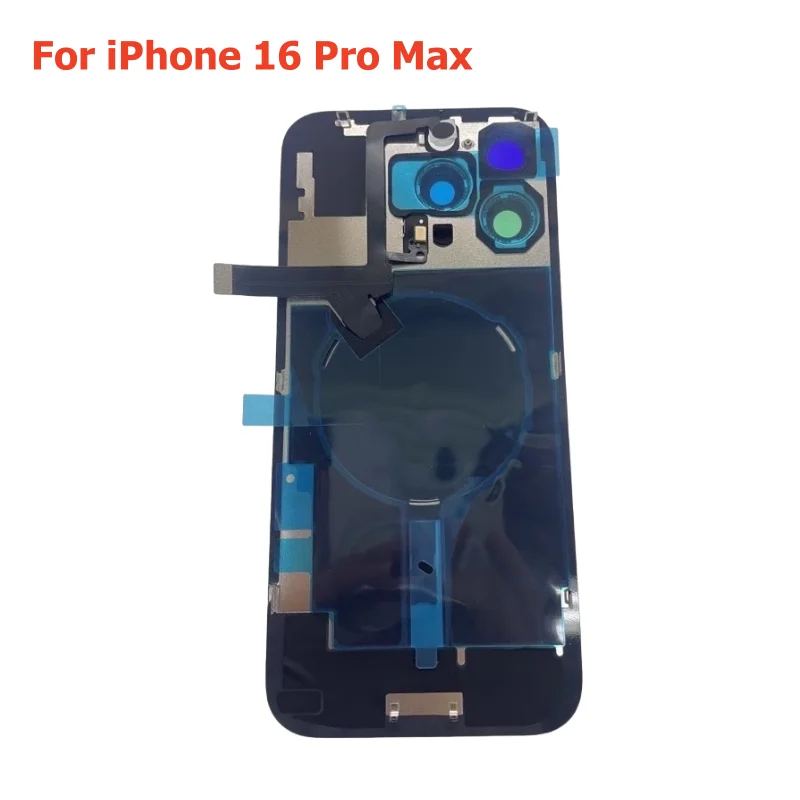 For iPhone 16 Pro Max 16 Plus 16Pro Back Glass Cover Rear Case Door Housing with Wireless Flex Cable Metal Plate Replacement