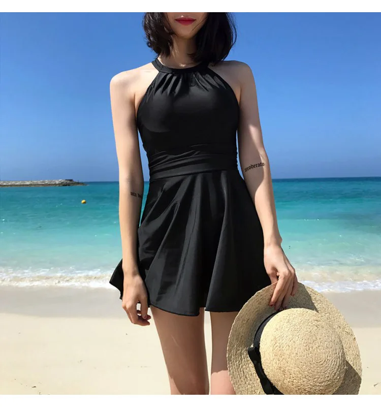 2024 New One-piece Swimsuit Female Skirt Type Belly-shading Thin Backless Hollow Sexy Solid Color Vacation Spa Swimsuit