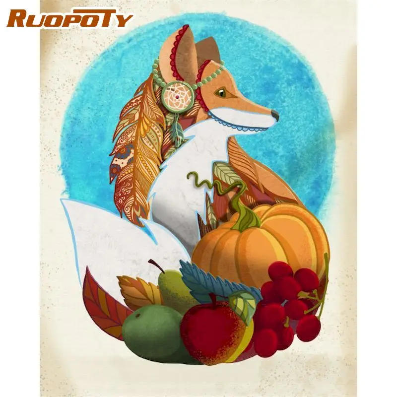 

RUOPOTY 40x50cm Frame Paint By Numbers For Adults Children Fruit Fox Animal Picture By Number Handmade Coloring On Canvas Art