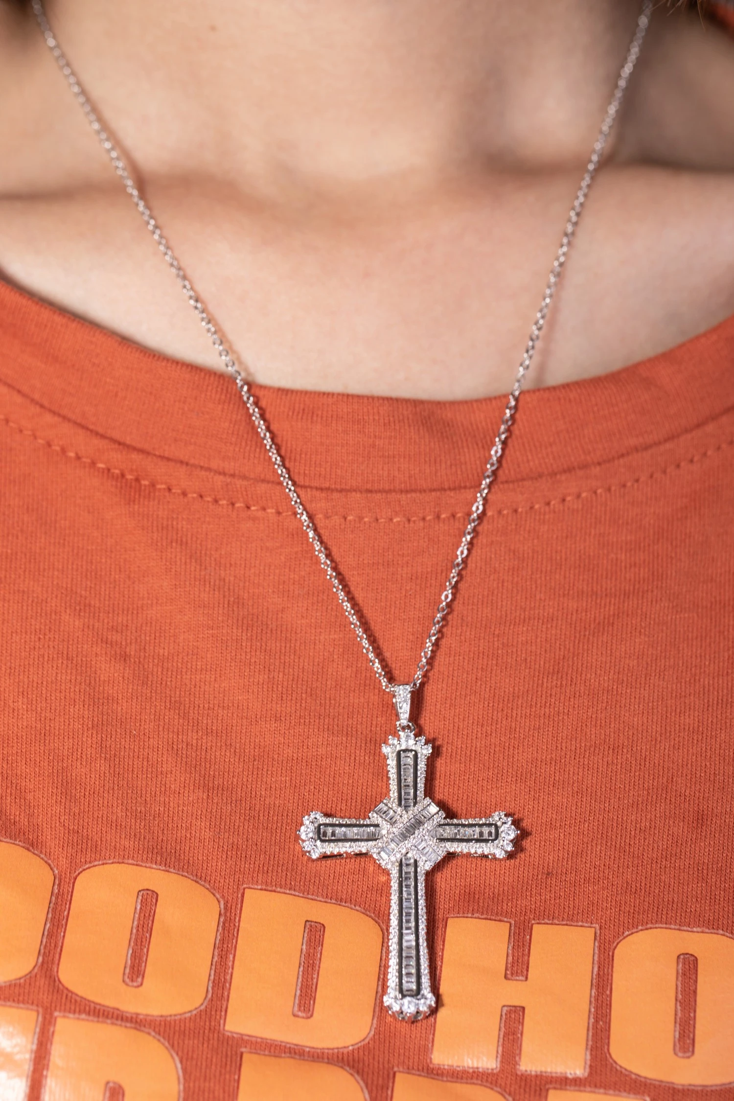 Luxury 925 Sterling Silver Cross Pendant Necklace Clear Pave Simulated Diamond Necklace Pendant for Women Men Christmas Gift