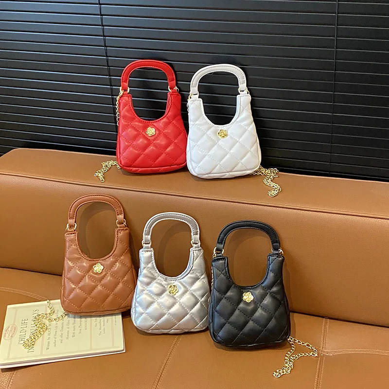 

Сумка на цепочке с камелией для девочек 2024, мини-кошелек через плечо для детей, модная сумка через плечо, повседневная сумка «день-ночь», текстурированная сумка на ремне