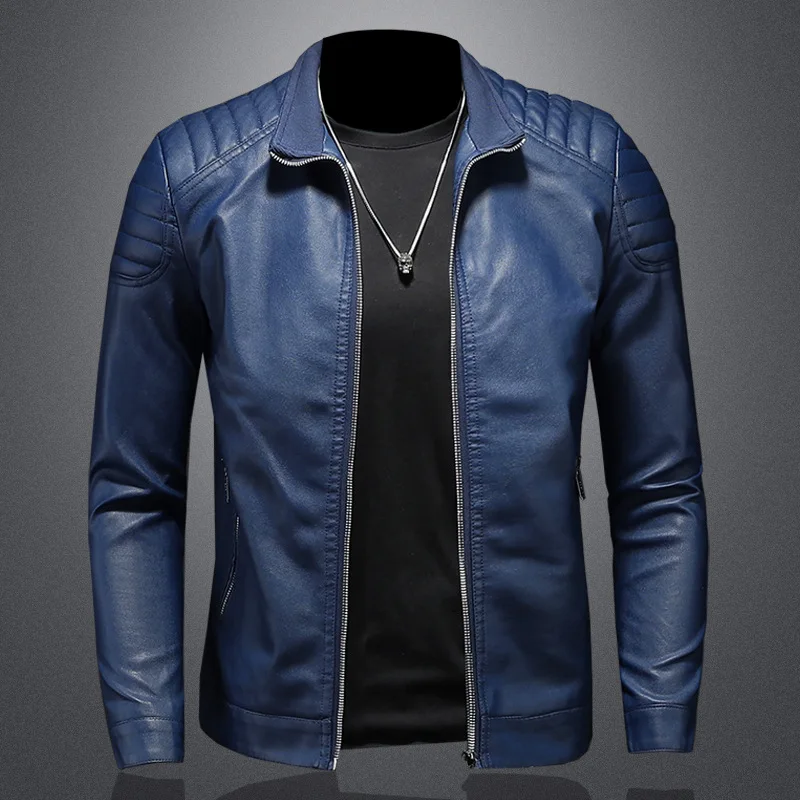 Stand-up Collar Leather Jacket Men Motorcycle Jacket Autumn Winter Leather Jacket Slim Korean Version Handsome Men's Clothing