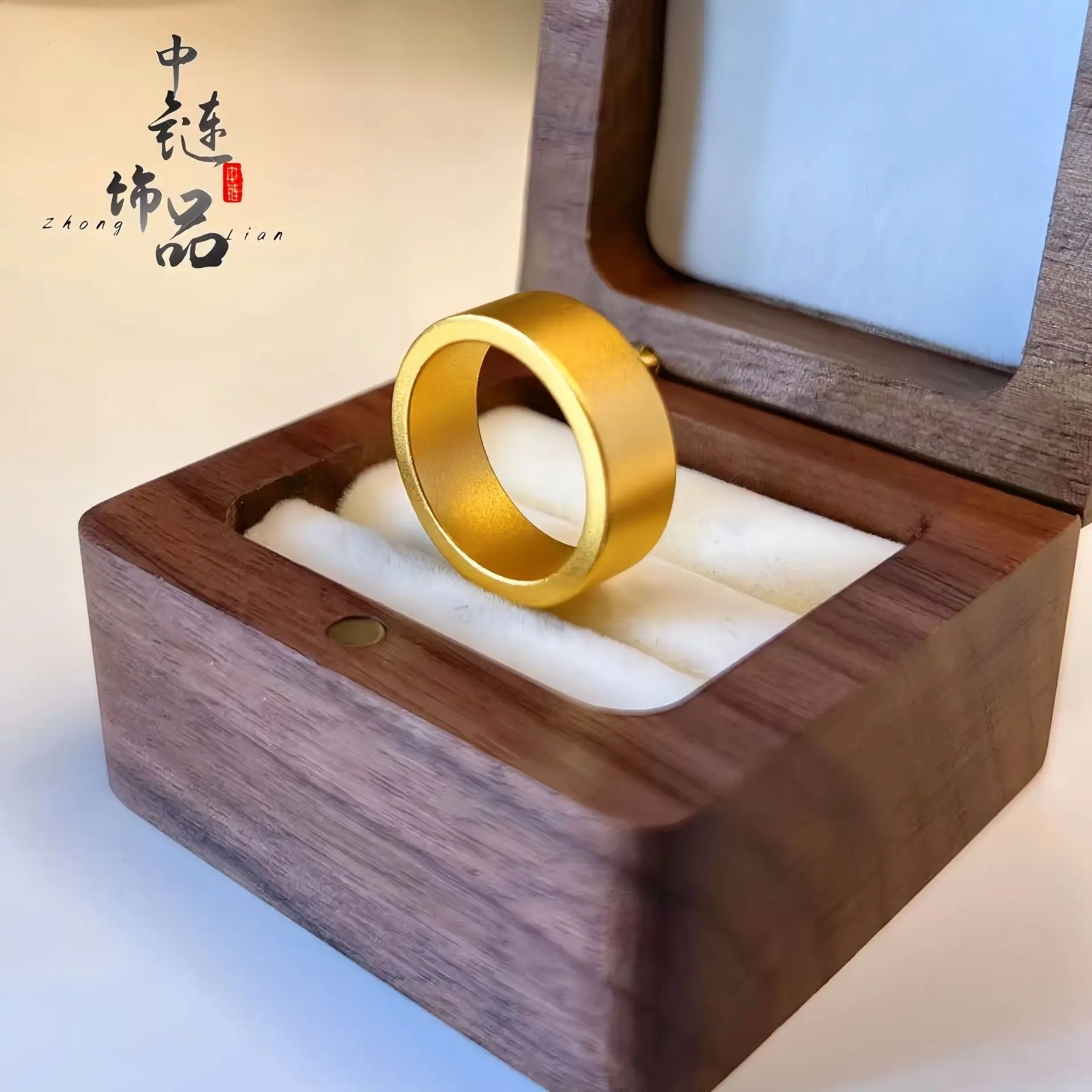 9999 gold ancient-style heritage plain ring finger ring retro style safe and sound wide face ring wholesale