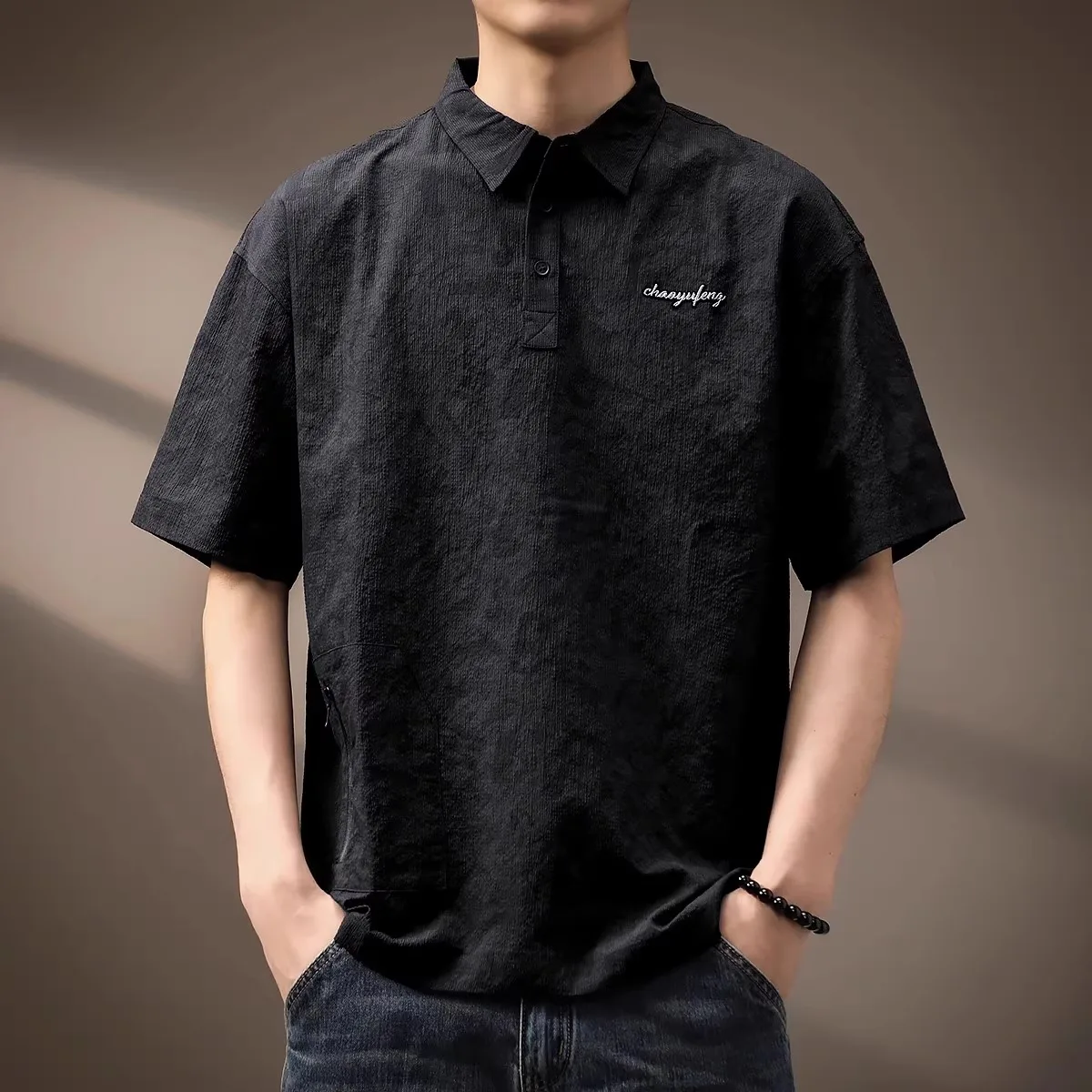 High-End Quick-Dry  Shirt Men's Summer New Loose Casual Style Short Sleeve Fashion Street T-Shirt Upper Body Breathable