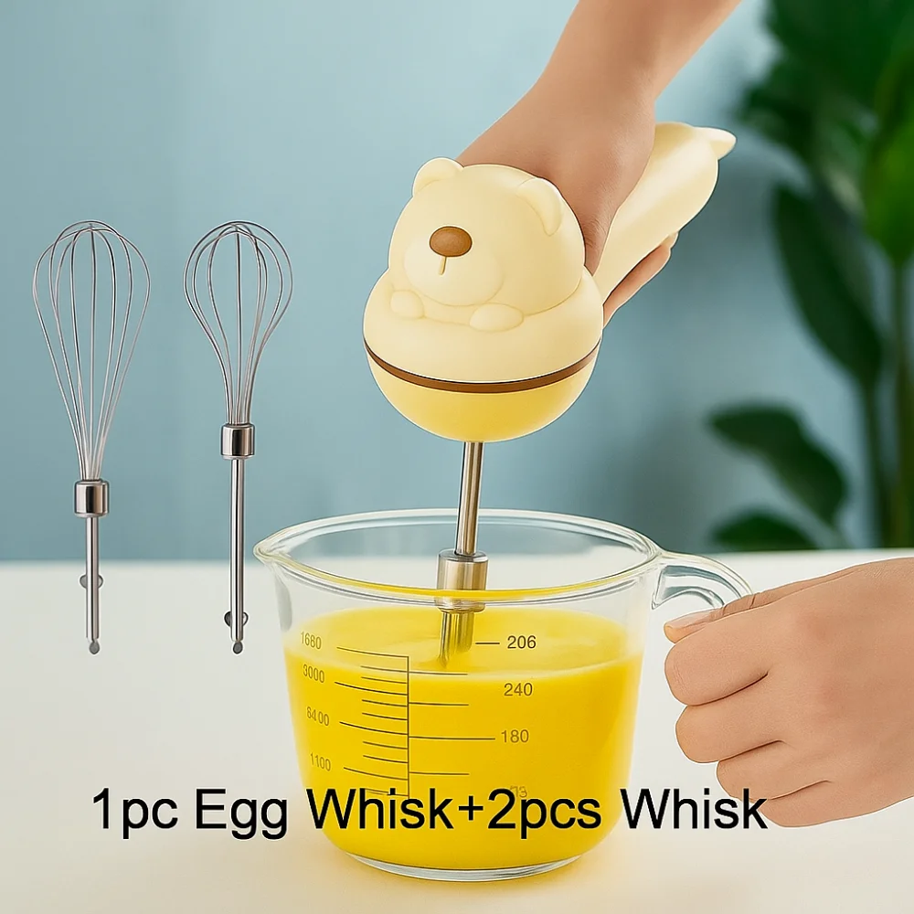 

Durable Handheld Bear Electric Eggs Beater Rechargeable Cordless Egg Whisks Labor-saving Cream Whipper Milk