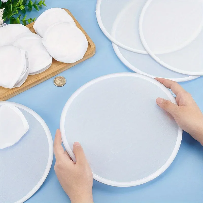 30pcs White Nylon Foldable Fan Set with Storage Bag Decorative Art & Craft Supplies 9.8-Inch Foldable Flying Disc for Beach Use