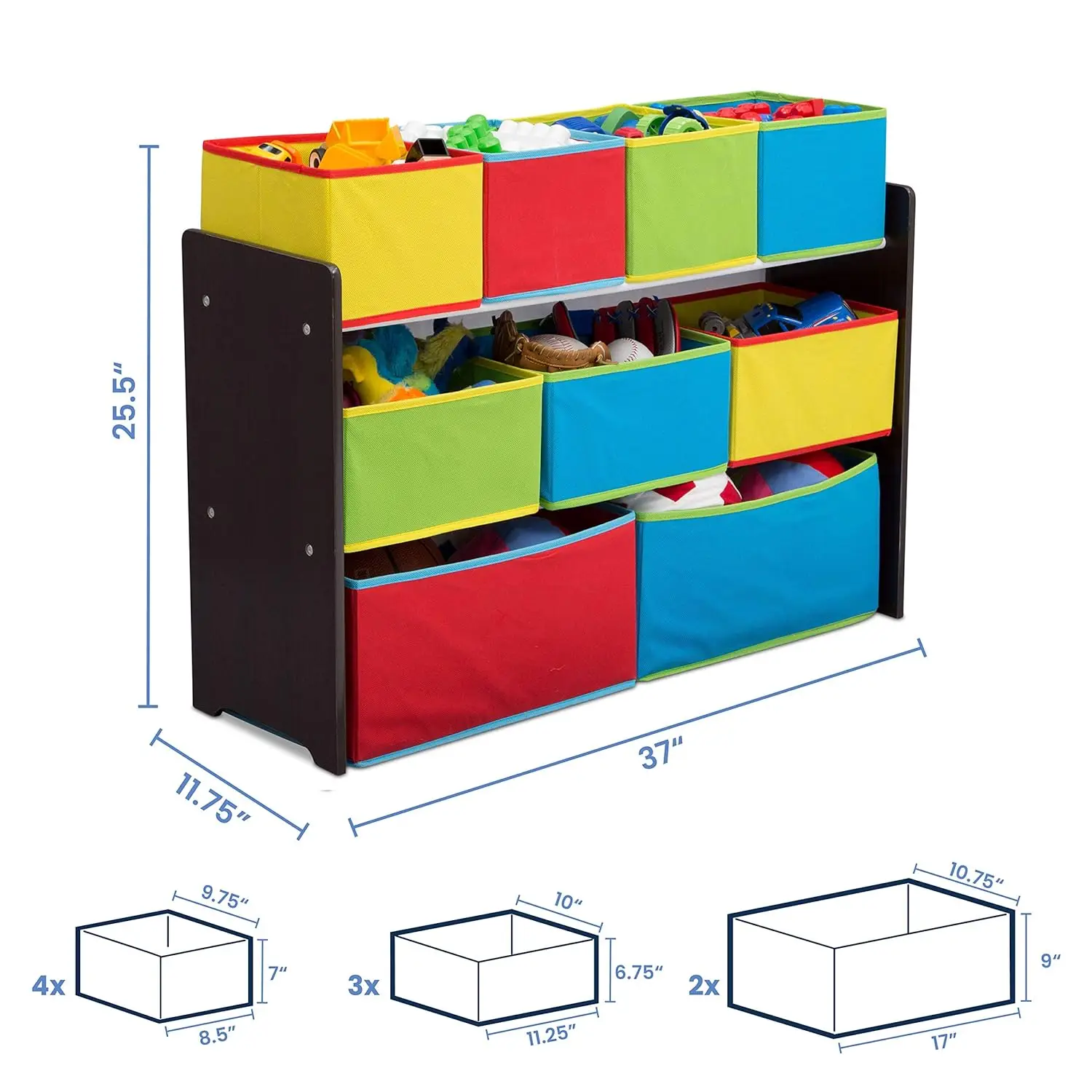 Kids Toy Organizer with Multi-Size Storage Bins, Dark Chocolate & Colorful Design for Ages 3-6