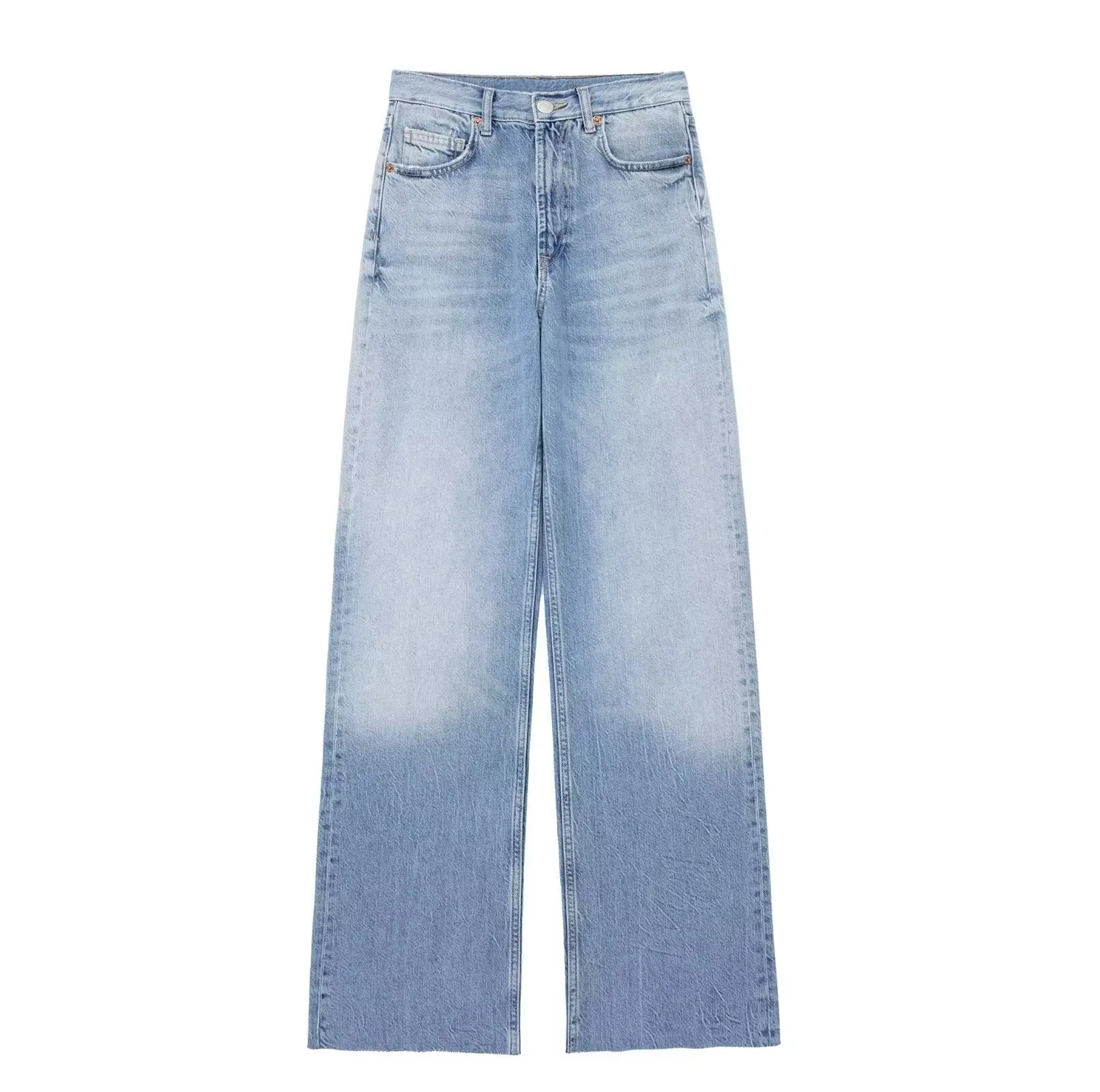 TRAF 2024 Blue Baggy Jeans for Women Wide Leg Denim Pants  Women Spring High Waist Woman Jeans Streetwear Basic Trousers Womens