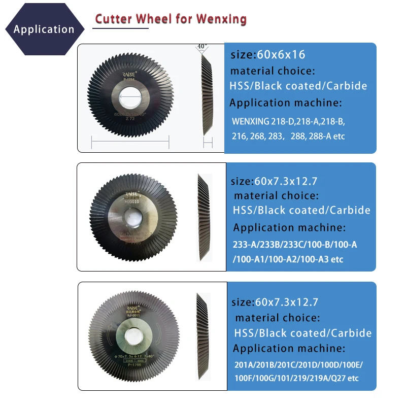 Key Cutter 0011 70x7.3x12.7 Milling Cutter with 0010 60x7.3x12.7 for Wenxing Key Duplicating Machine 100D 100E 100F 100G