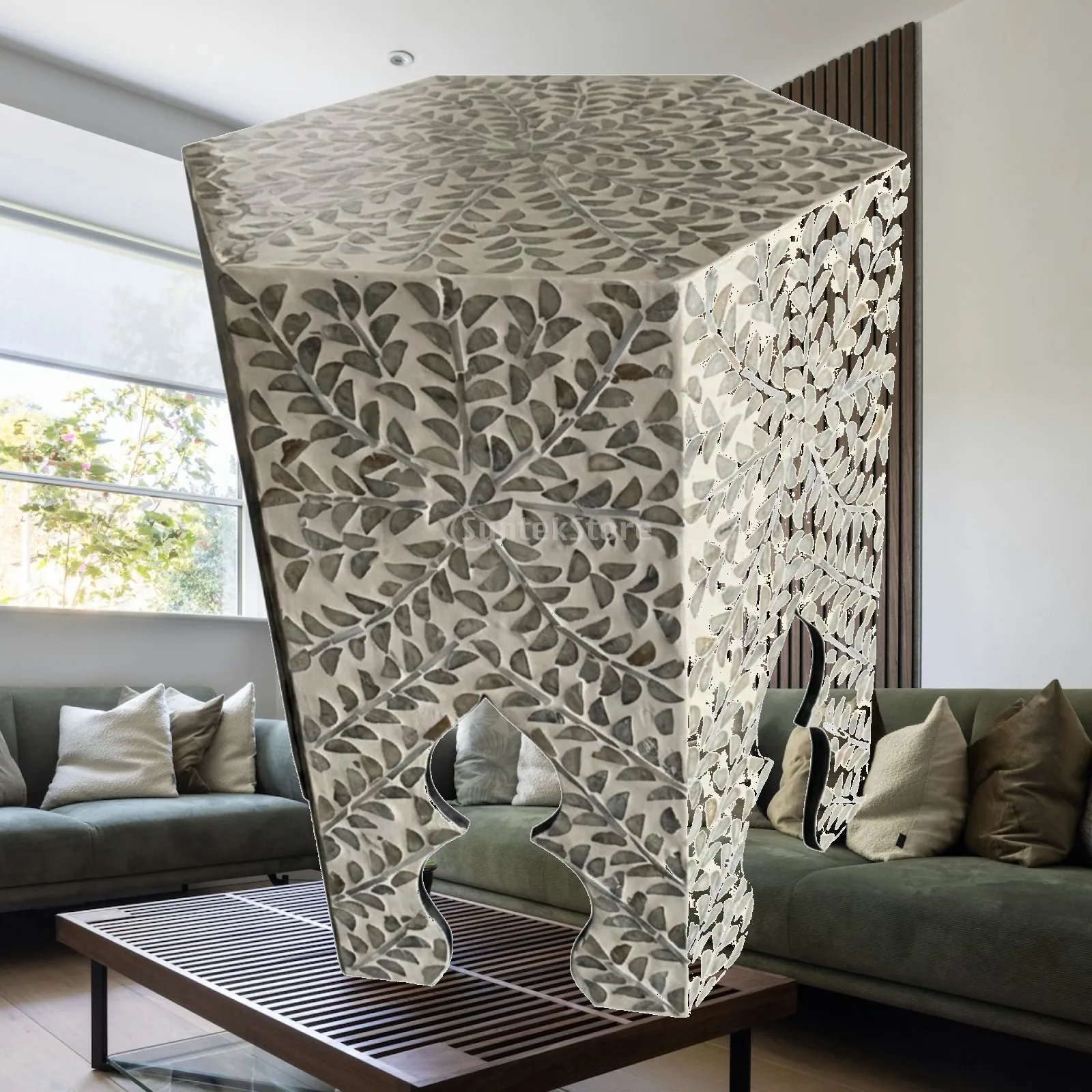 Mosaic Side Table Compact Stool-Style Side Table Furniture Small Tight-Space for Living Room, Bedroom