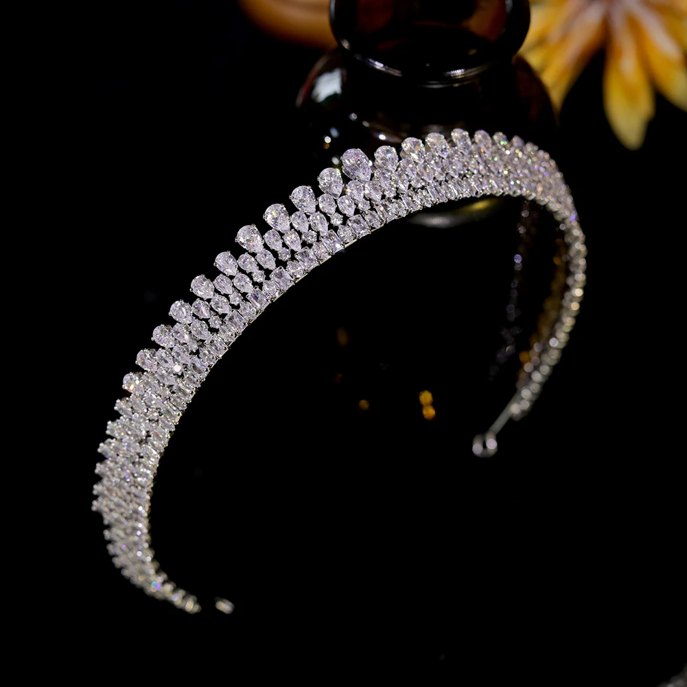 Trendy Charm Popular Crystal Full Zircon Girls Headband Princess Birthday Tiara Party Wedding Hair Accessory Women CZ Jewelry