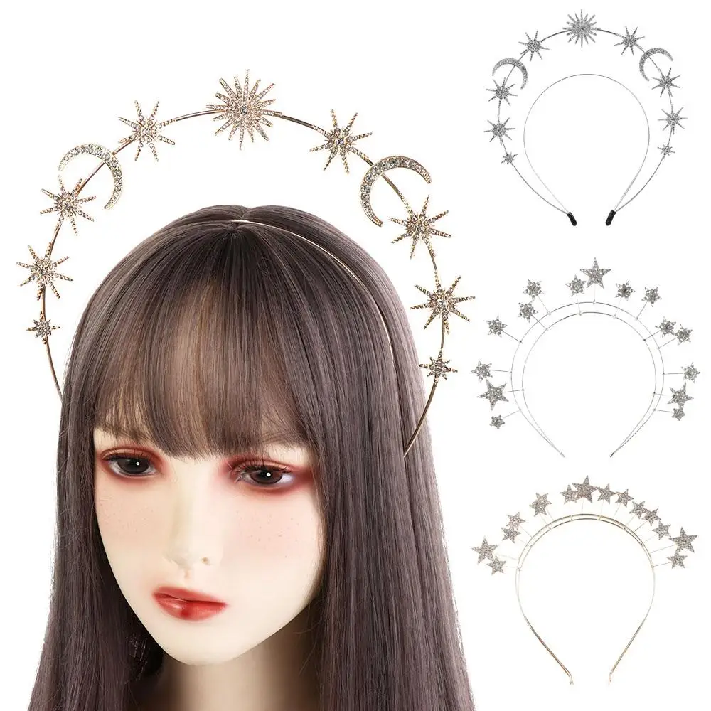 Trendy Metal Star Hair Hoop Princess bilayer Halo Crown Bridal Hair Tiara Hair Ornaments Baroque Hairbands Headpieces