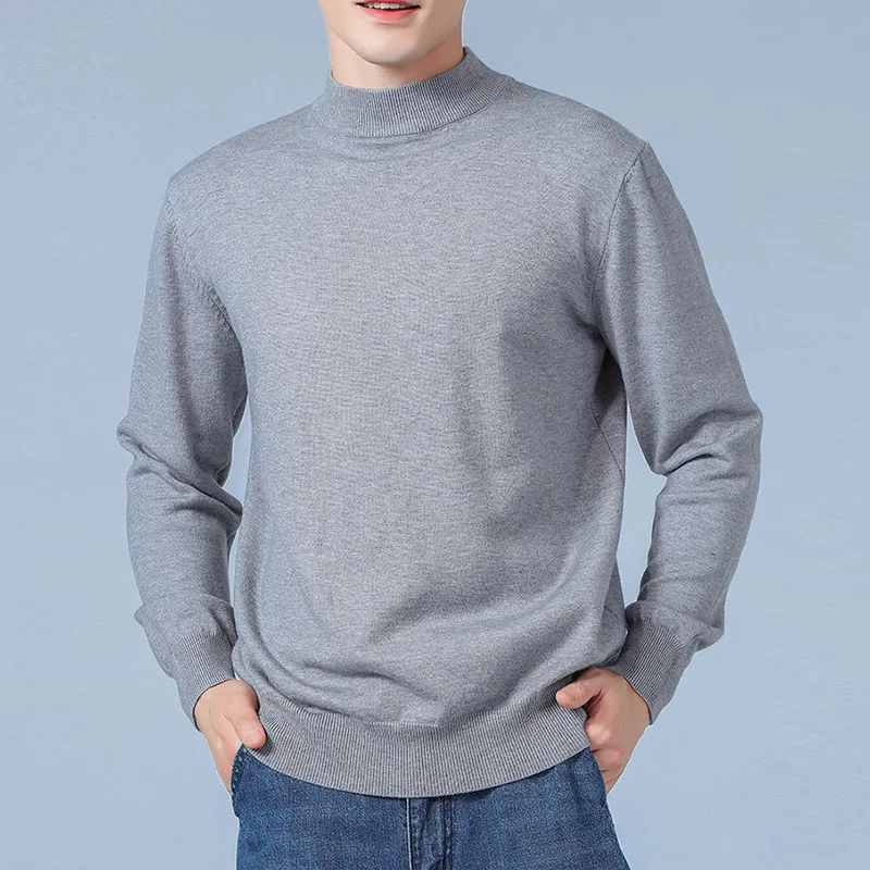 Autumn Winter New Men's Half High Neck Knit Solid Color Simple Slim Fit Elastic Sweater Youth 2024 Underlay  A108