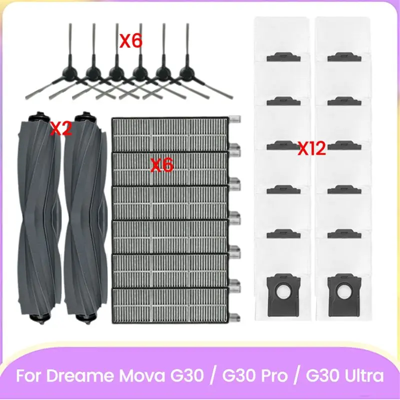 【HIGH GRADE】Replacement Parts For Dreame Mova G30/G30 Pro/G30 Ultra Main Side Brush HEPA Filter Dust Bags Efficient Cleaning