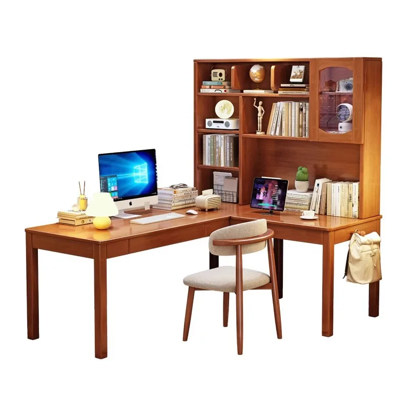 

Corner solid wood desk bookshelf integrated L-shaped student study corner writing simple computer