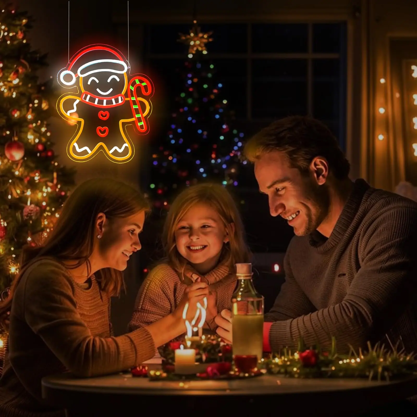 عيد الميلاد الزنجبيل رجل النيون تسجيل عكس الضوء LED أضواء النيون جدار ديكور لعيد الميلاد عيد الميلاد حفلة غرفة المعيشة غرفة نوم الاطفال هدية P