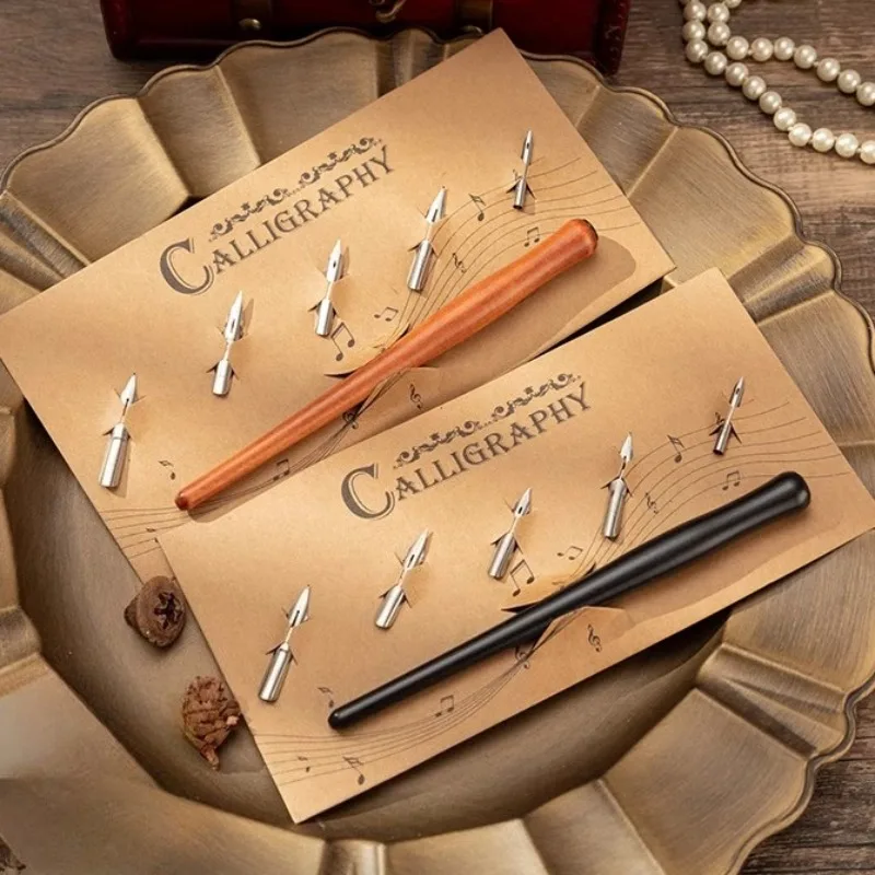 

Полюс для акварельной ручки из цельного дерева с набором наконечников, студенческая каллиграфия, письмо, ручной рисунок, создание комиксов, ручки для погружения