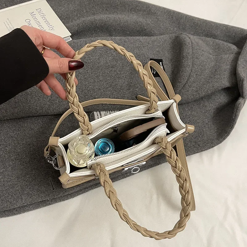 Весна и осень 2024, нишевый дизайн, контрастные цвета, сумка ручной работы, женская большая вместительная сумка-тоут из личи, корзина для овощей