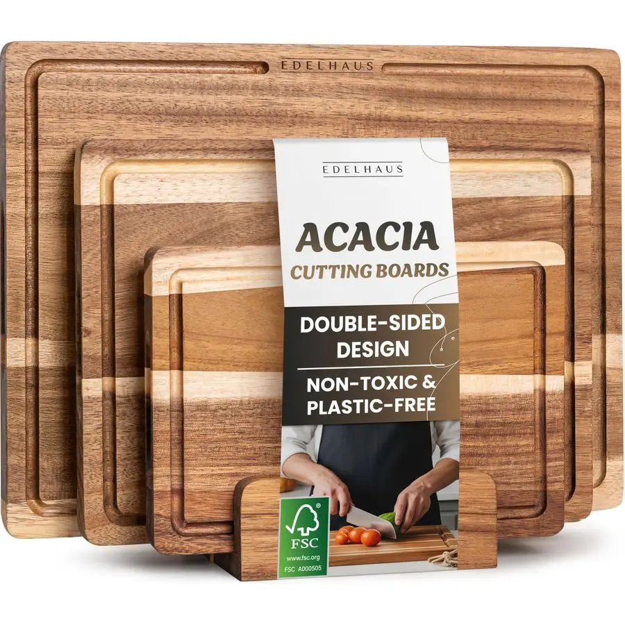

Wood Cutting Board for Kitchen, NonToxic Cutting Board Set of 3, Chopping Boards with Deep Juice Groove for Meat, Cheese amp Veg