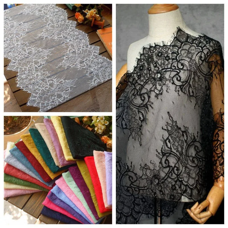

3m x 42cm European Eyelash Lace Fabric Mesh Lace Trim for DIY Clothing Decoration Ideal for Crafting