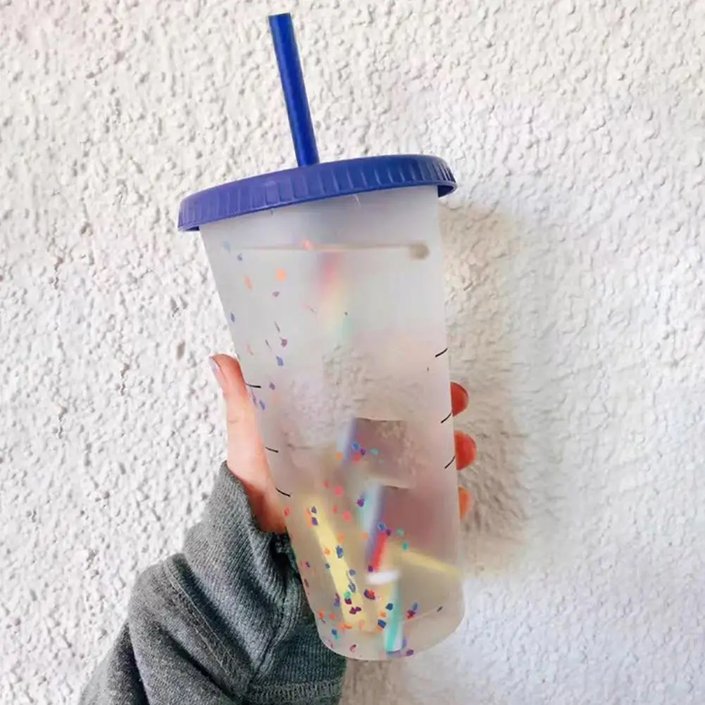 Great Straw Cup with Lid Anti-slip PP Color Changing Tumbler Supplies Plastic Coffee Cup Drinkwere for Student