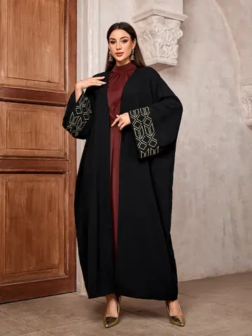 2025 여성을위한 이슬람 자수 Abaya Eid 가운 드레스 모로코 라마단 Abayas Kaftan 이슬람 Hijab 카디건 두바이 이슬람 의류