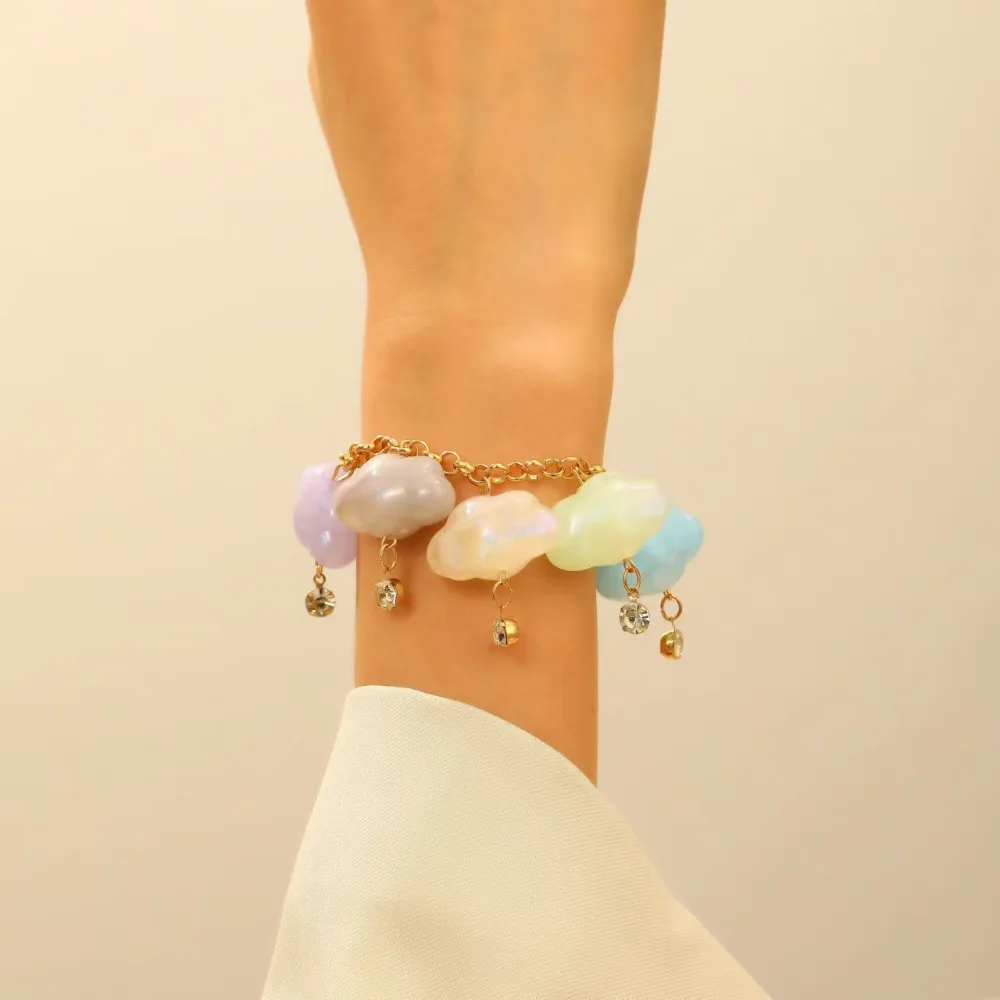 Cute Funny Candy Colorful Resin Stereo Clouds Tassels Crystal Pendant Bracelet for Women Friendship Jewelry Accessories Gifts