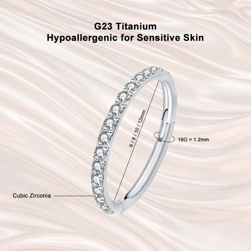 ASTM F136 Titanium 16G Seamless Earrings Nose Septum Conch Hoop with Cubic Zirconia Cartilage Helix Tragus Piercing Jewelry