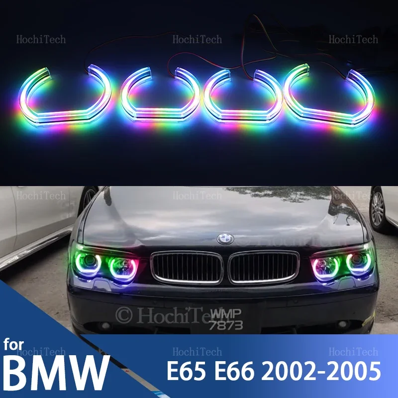 For BMW 7 Series E65 E66 Pre-facelift 2002-2005 Playable Multi Colors DTM style Light LED Angel Eyes Rings Kit with APP control