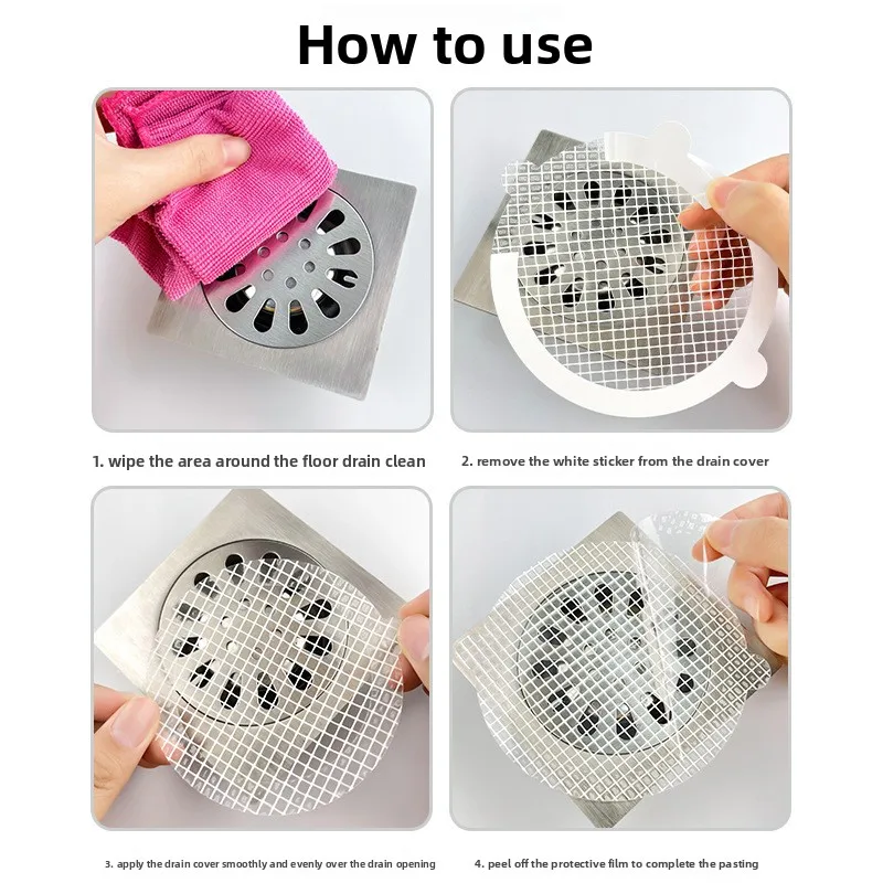 Disposable Self-Adhesive Drain Hair Catcher Mesh Filter Sticker for Shower Sink Kitchen Floor Drain Anti-Clogging & Insect Proof - view 4